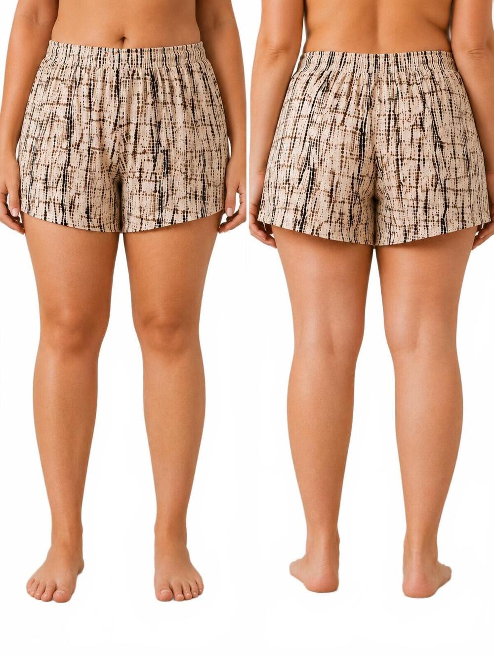 Ellos Ladies Soft Jersey Knit Pull On Lounge Shorts Side Pockets White Brown Bla